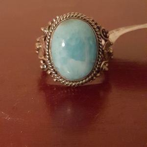 Beautiful 9.52 Carat Genuine Larimar Size 6 Sterli